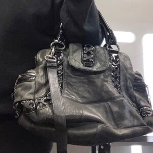 RARE Y2K Black Grunge Leather Betsey Johnson purse